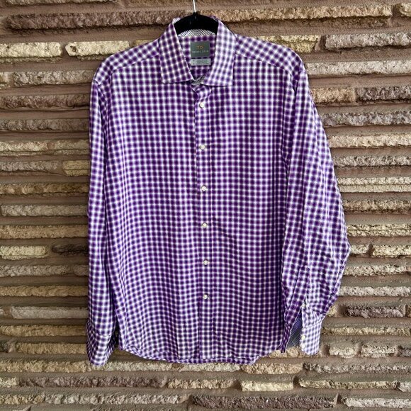 Thomas Dean Men's Purple Op Art Button Front Shirt Flip Cuff Size Medium - Picture 8 of 8